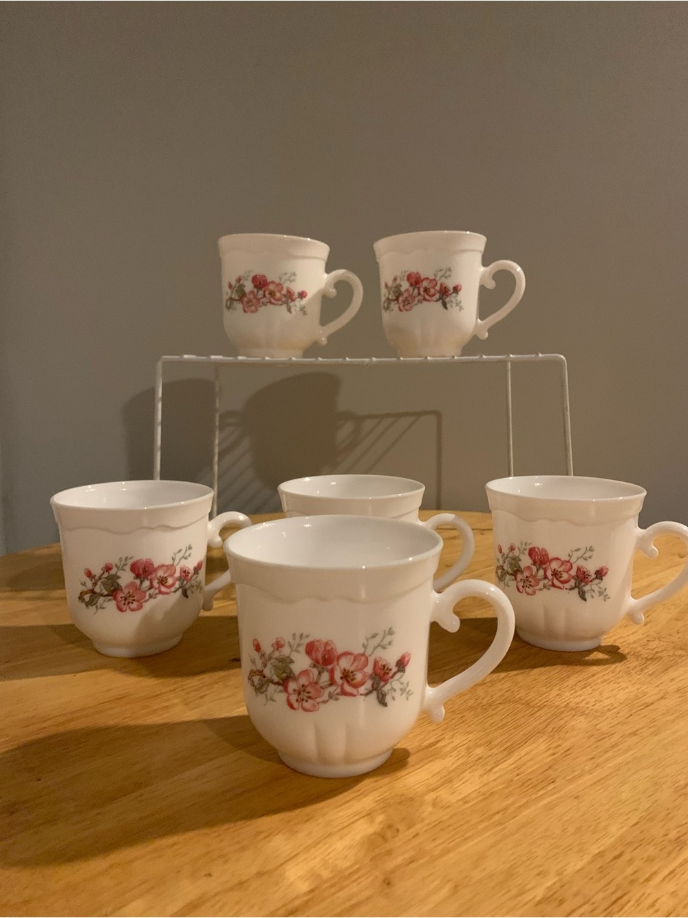 Six Acropal Romantique Milk Glass Coffee Cups